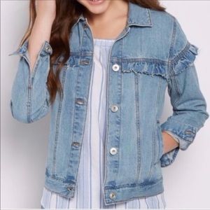 Rue21 Vintage Wash Denim Jacket Raw Edges & Ruffles Size XL